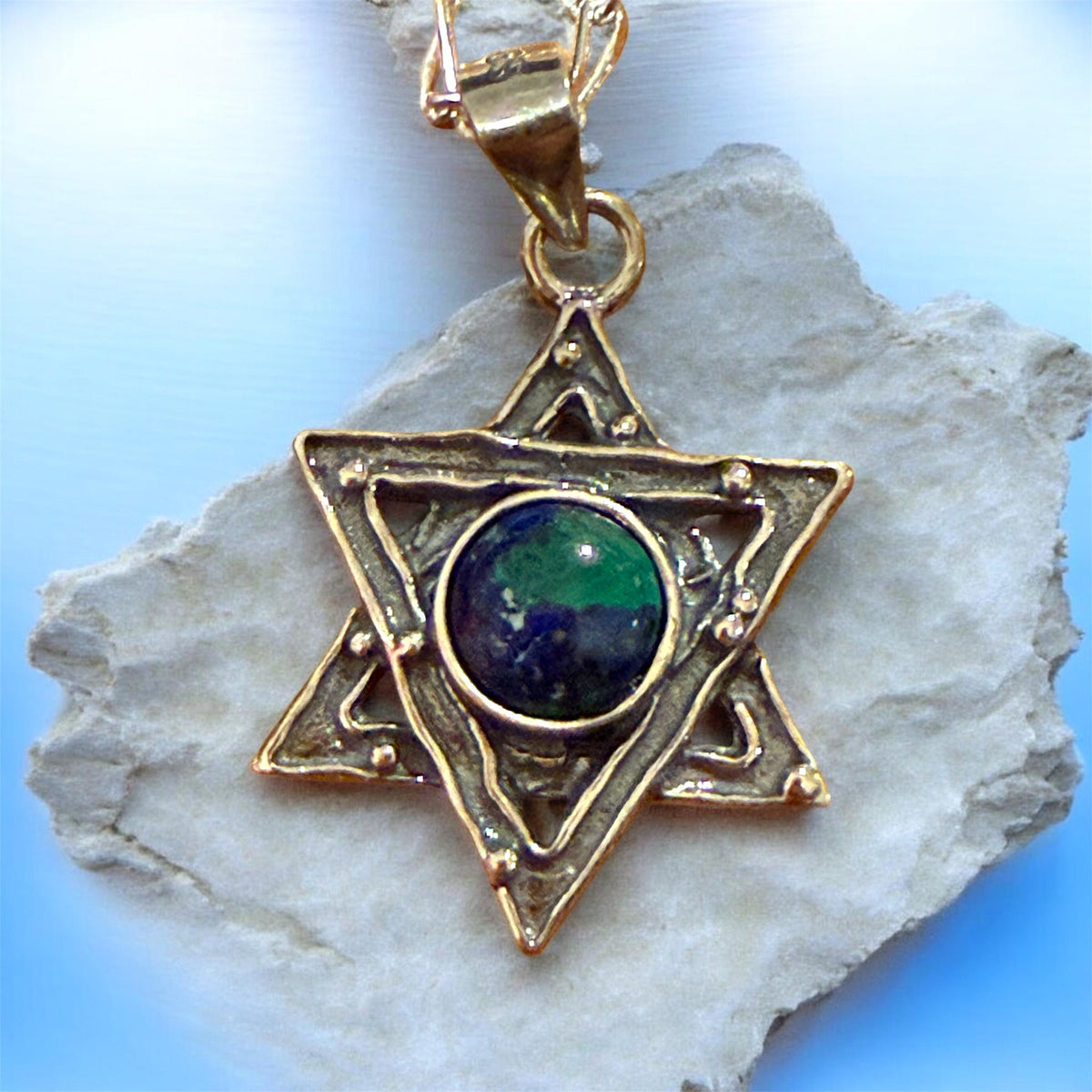 Sterling Silver Jewish Star of David Pendant Necklace with Natural Gemstone