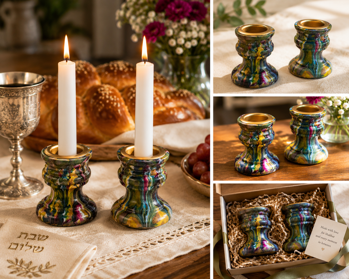 Janis – Hand-Painted Psychedelic Shabbat Candlesticks