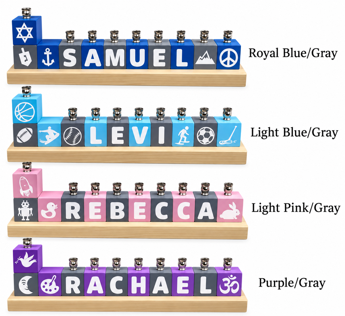Personalized Name Block Menorah- Modern Design
