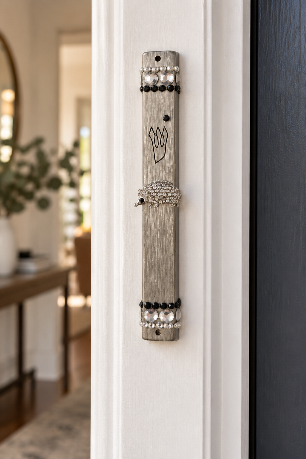 Silver Hedgehog Mezuzah Case