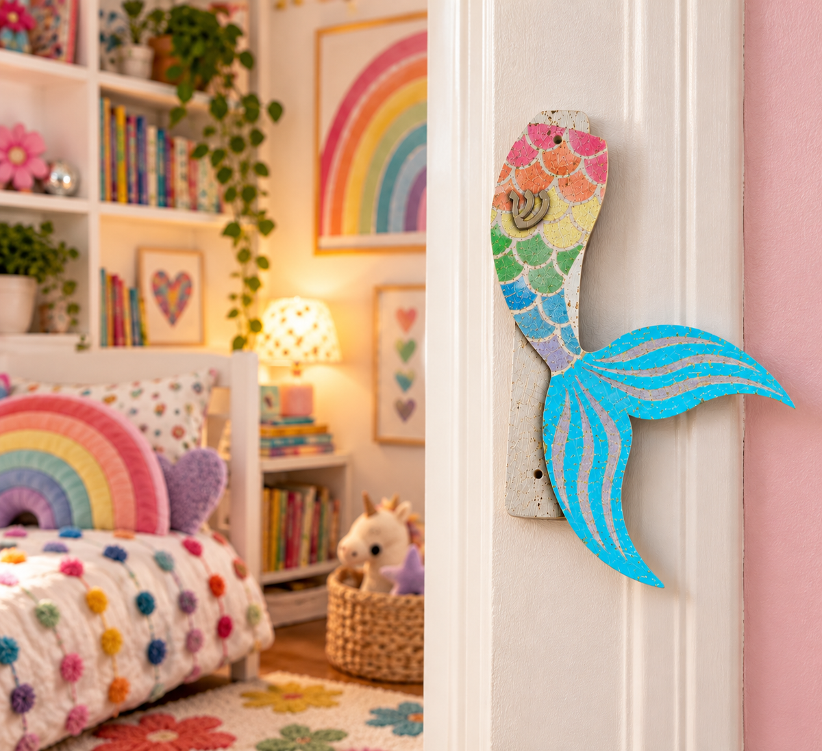 Mermaid Tails Mezuzah Case| Colorful Wooden Mermaid Mezuzah Case