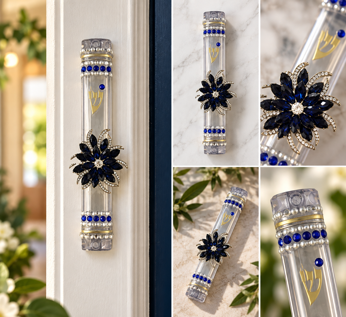Midnight Bloom Jeweled Mezuzah Case