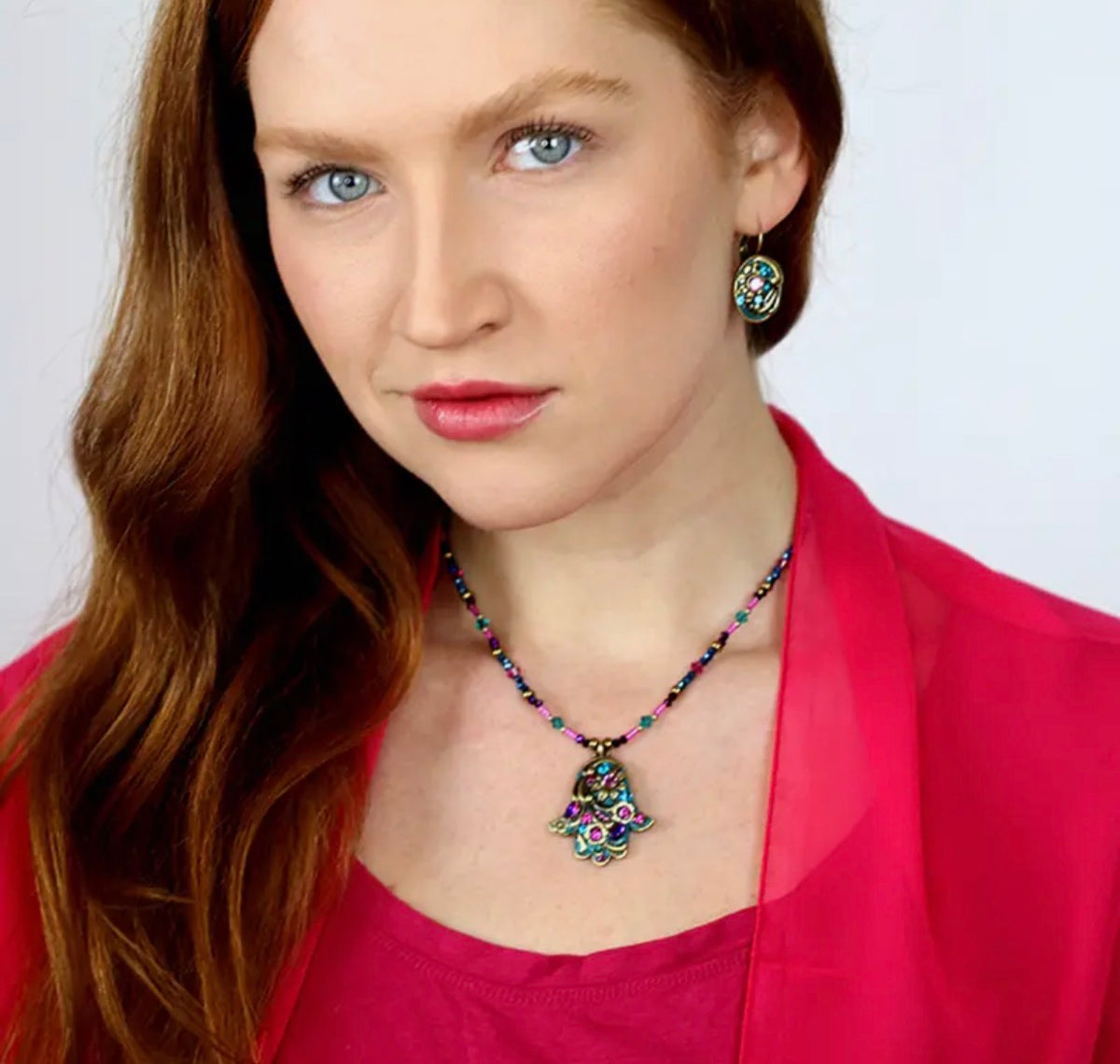 Teal Hamsa Necklace
