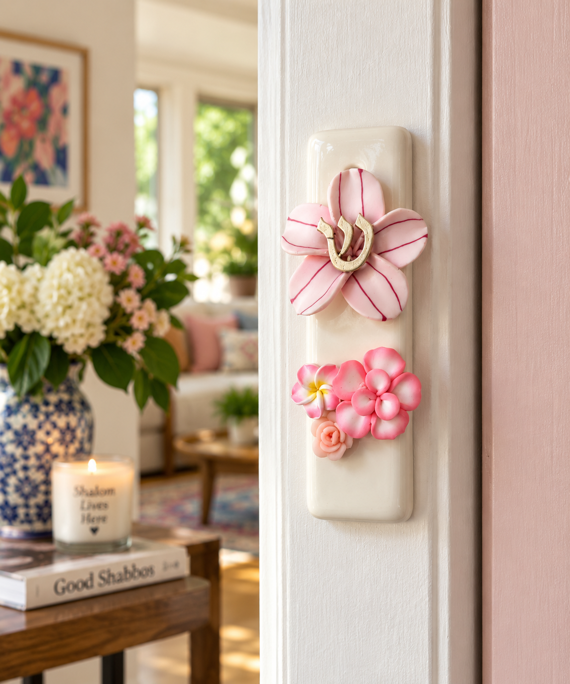 Shalom in Bloom Ceramic Mezuzah