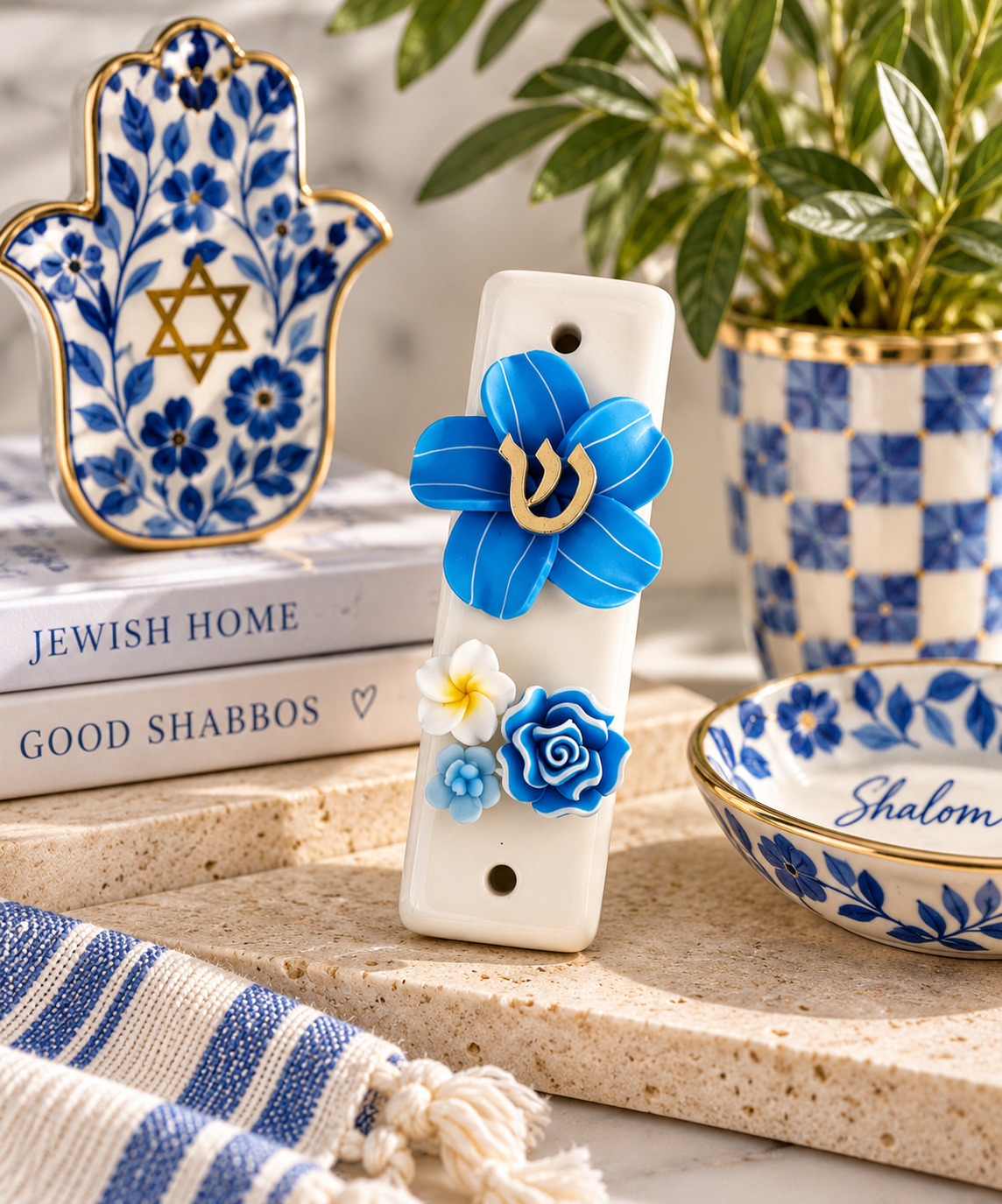 Shalom in Bloom Ceramic Mezuzah