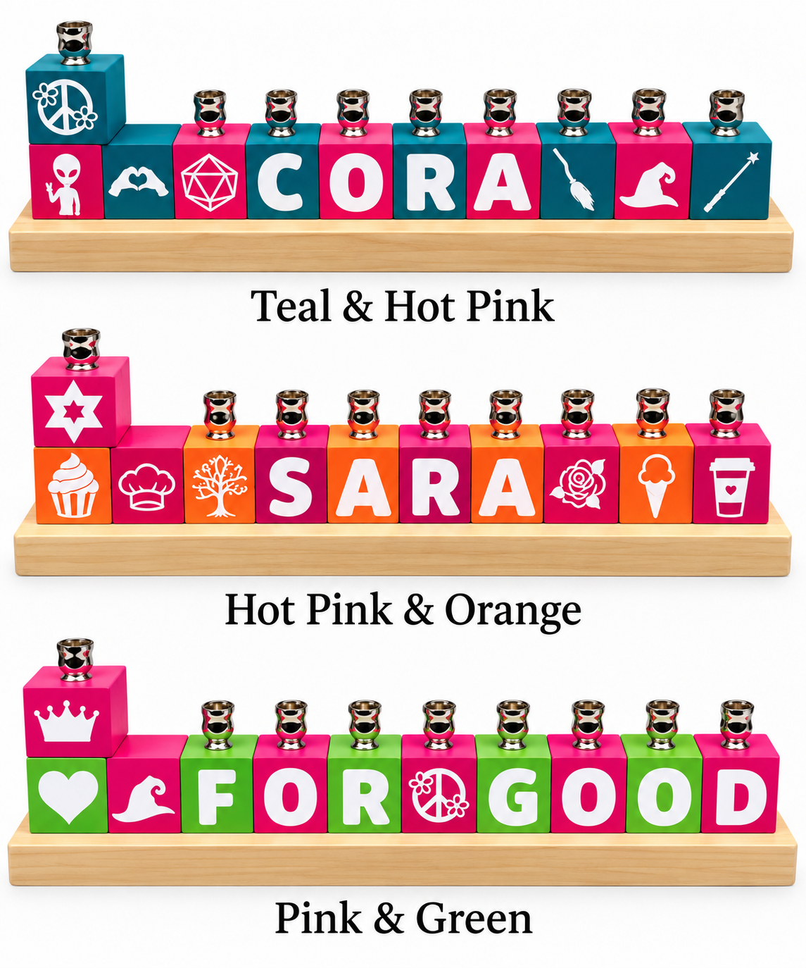 Personalized Name Block Menorah- Modern Design