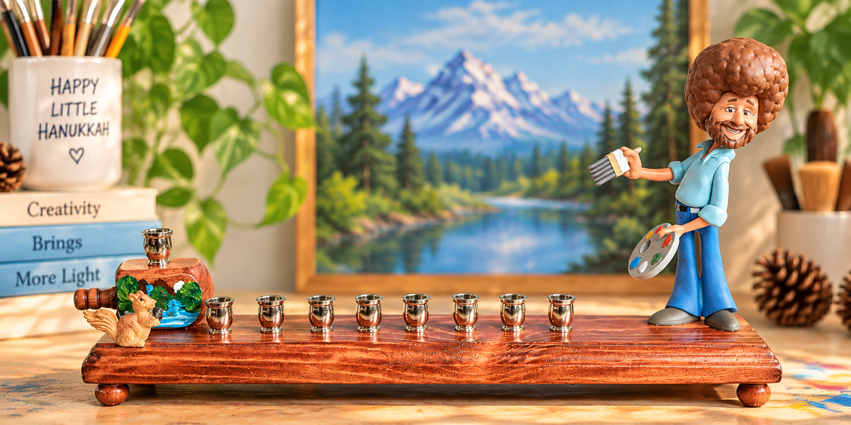 Bob Ross Menorah | Happy Little Hanukkah Mixed-Media Menorah