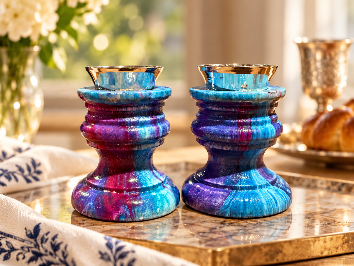 Lilah Shabbat Candlesticks Hand-Painted Jewel-Tone Shabbat Candle Holders