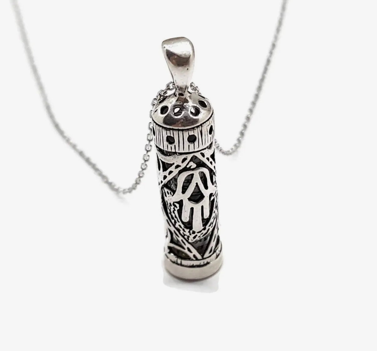 Sterling Silver Hamsa Hand Mezuzah Case pendant necklace