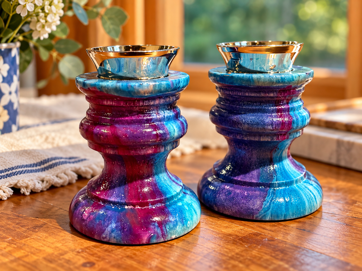 Lilah Shabbat Candlesticks Hand-Painted Jewel-Tone Shabbat Candle Holders
