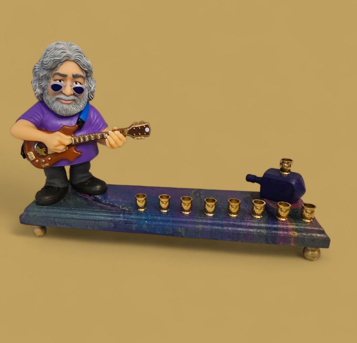 Grateful Dead Jerry Garcia psychedelic Collectible Menorah Judaica Hanukkiah Repurposed Figure