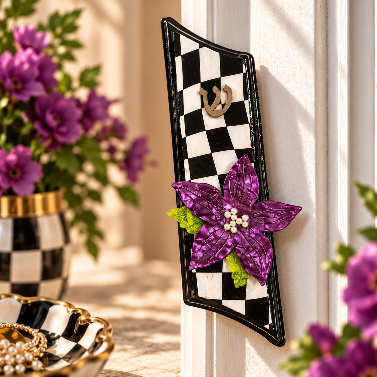 Violet Bloom | Checkered & Charmed Mezuzah