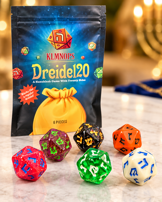Dreidel20 – Set of 6 Colorful 20-Sided Hanukkah Dreidels