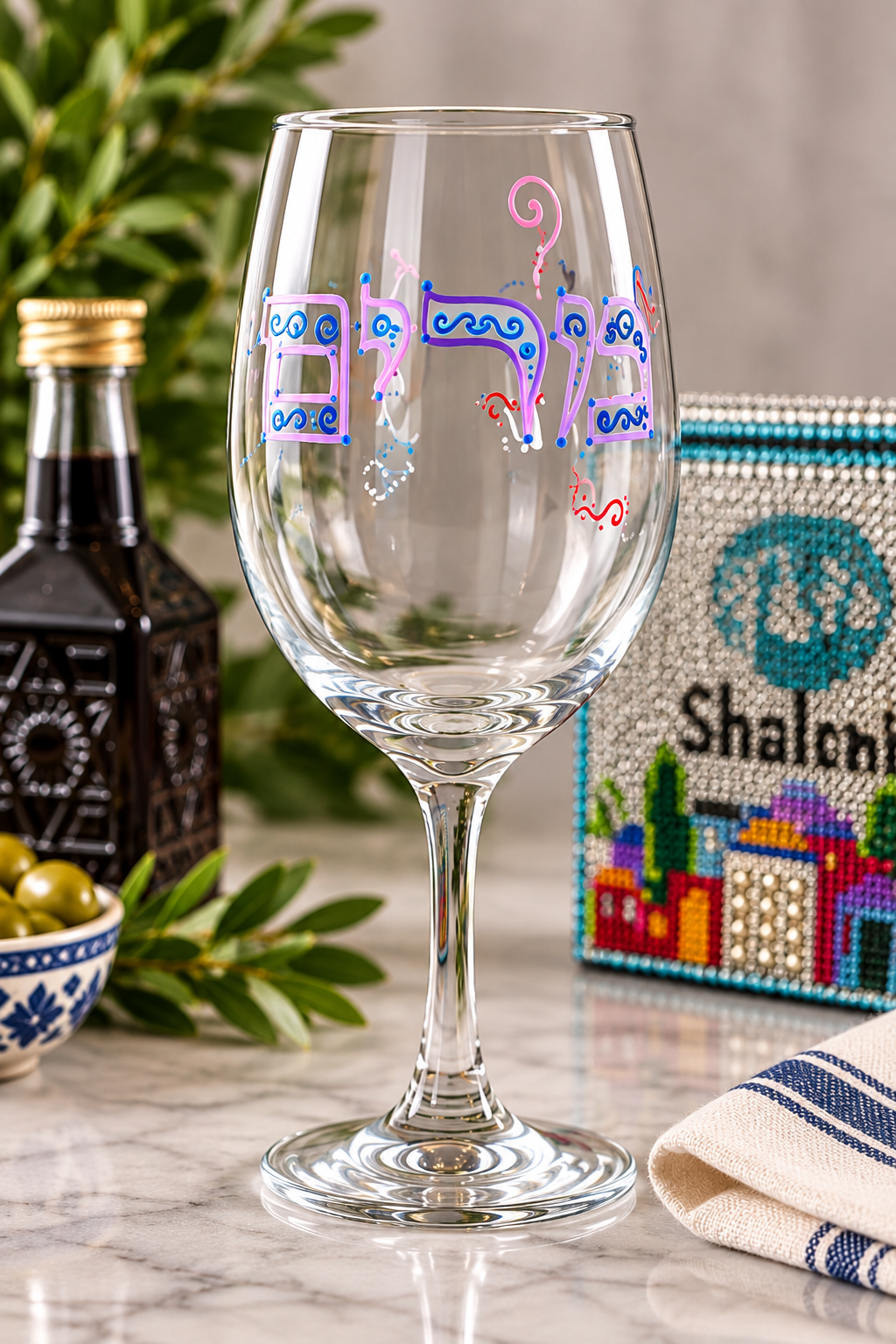 Hand-Painted Miriam’s Cup Wine Glass | Passover Judaica