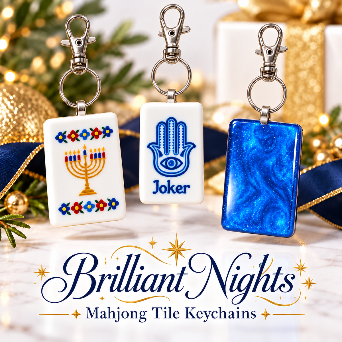 Brilliant Nights Mahjong Tile Keychain