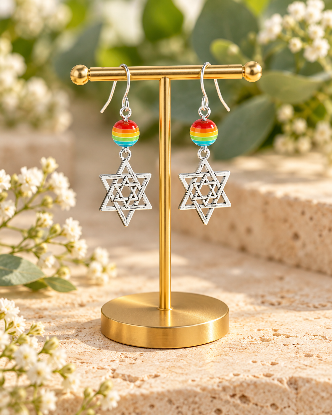Rainbow Connection | Handmade Rainbow Star of David Earrings