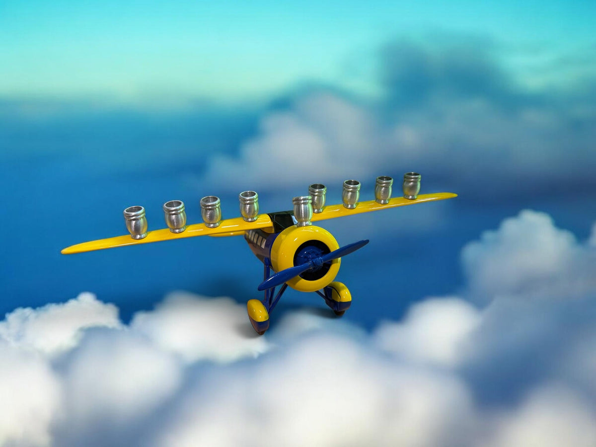Vintage Airplane Menorah, Repurposed Metal Bank, Hanukkah Gift