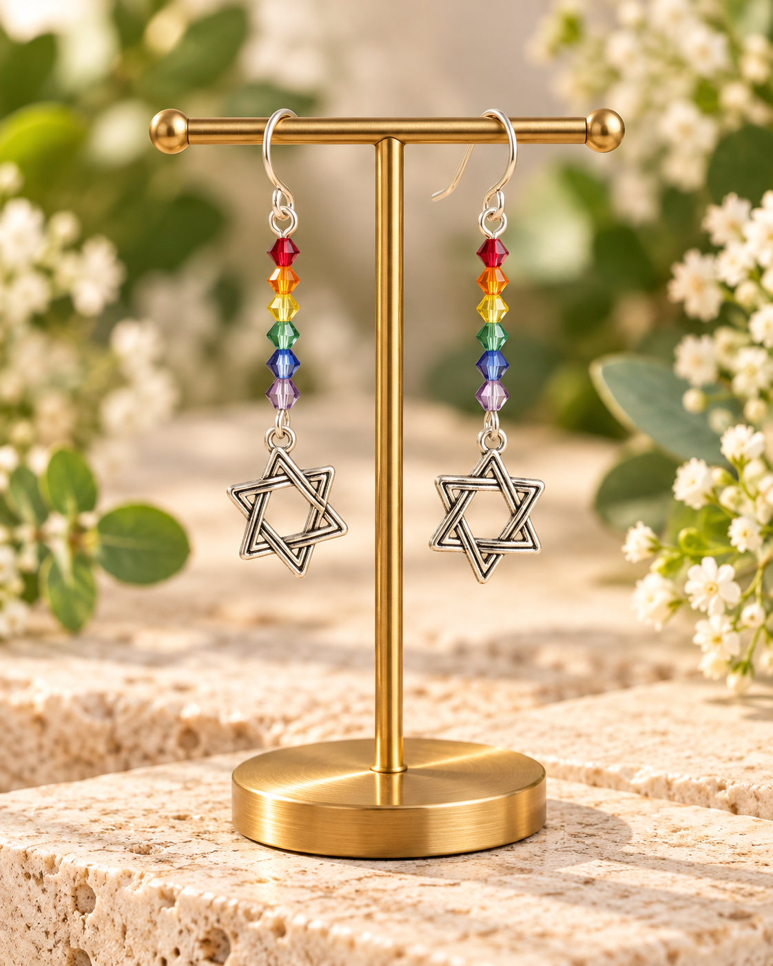 Rainbow Connection | Handmade Rainbow Star of David Earrings