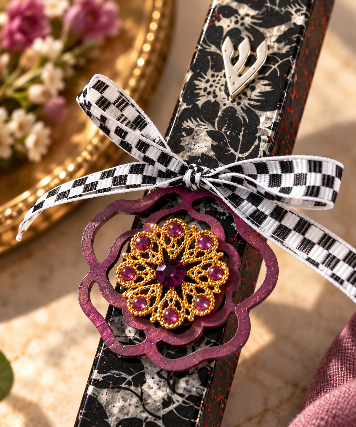 Vintage Jewel Mixed Media Mezuzah Case