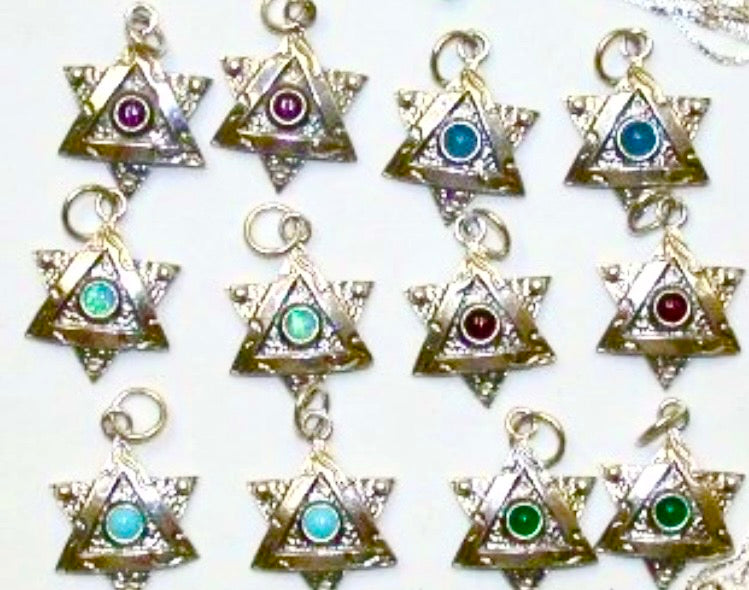 Sterling Silver Jewish Star of David Pendant Necklace with Natural Gemstone