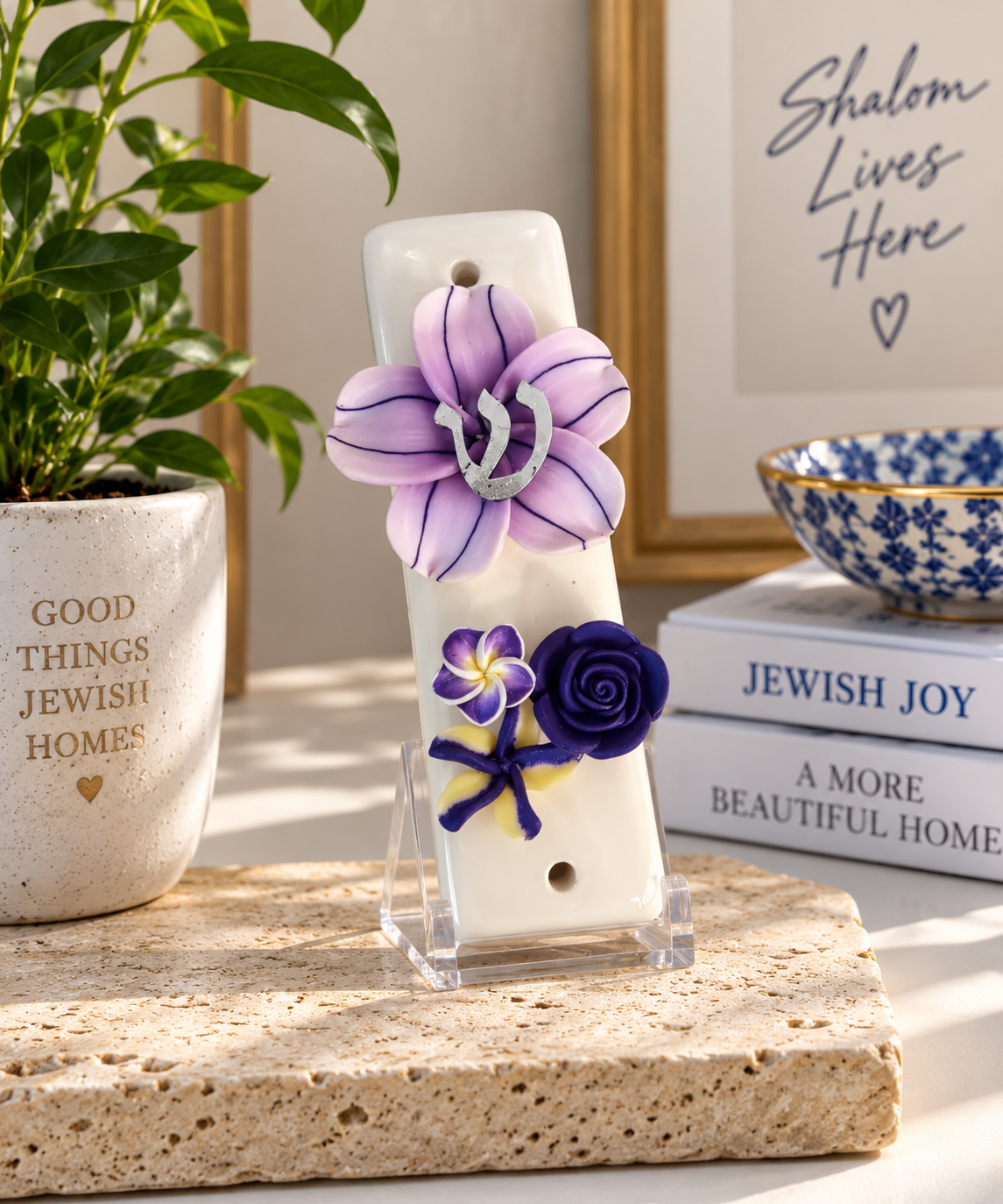 Shalom in Bloom Ceramic Mezuzah