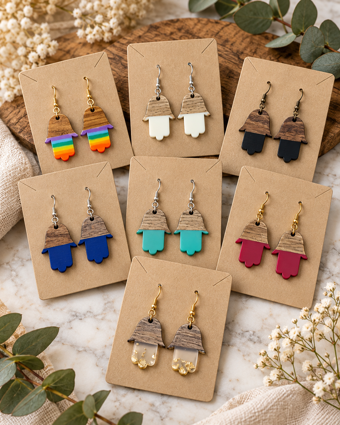 Little Blessings — Wood & Resin Hamsa Earrings