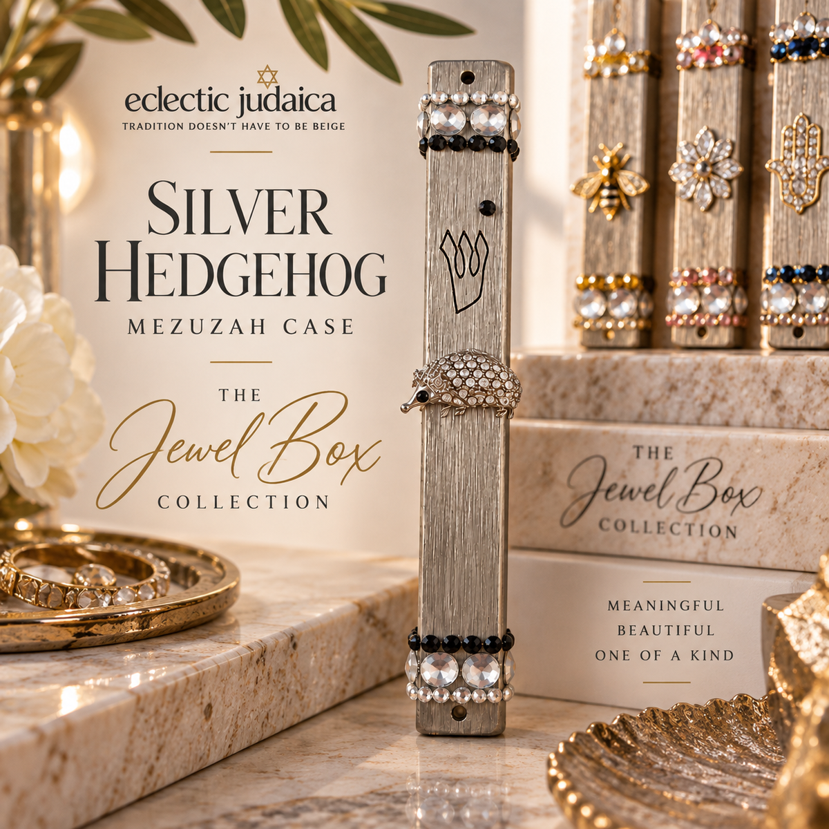 Silver Hedgehog Mezuzah Case