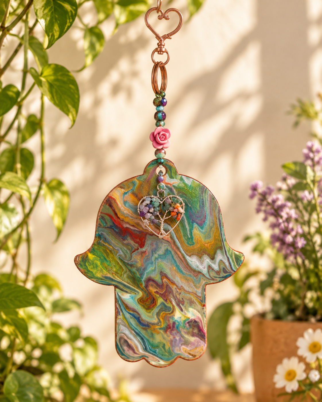 Rosewater Reverie | Mixed-Media Tree of Life Heart Hamsa
