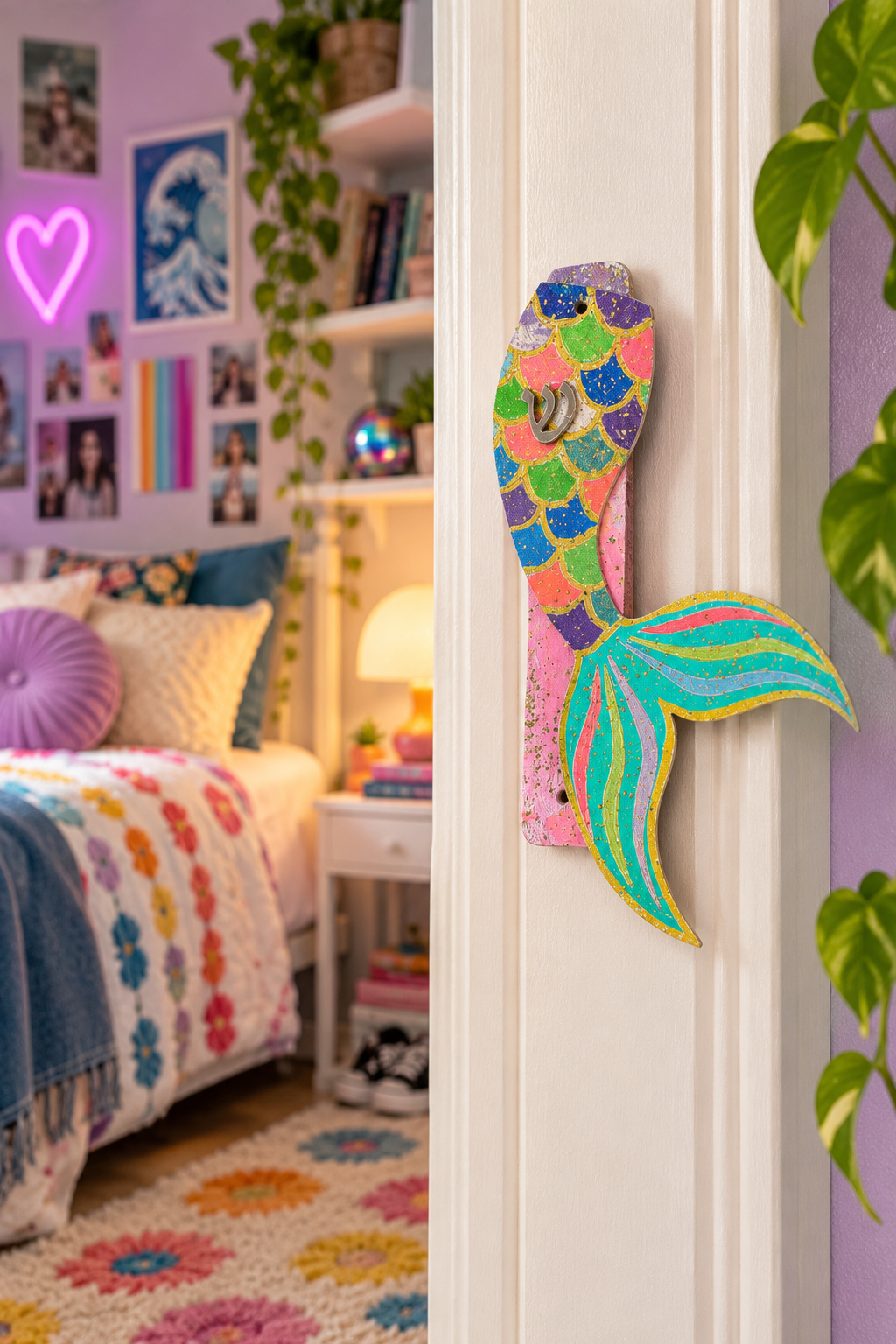 Mermaid Tails Mezuzah Case| Colorful Wooden Mermaid Mezuzah Case