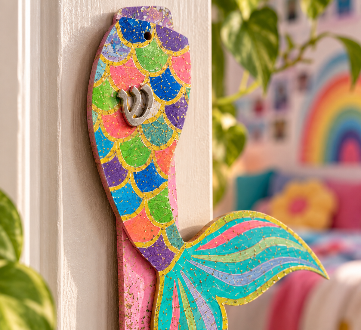 Mermaid Tails Mezuzah Case| Colorful Wooden Mermaid Mezuzah Case