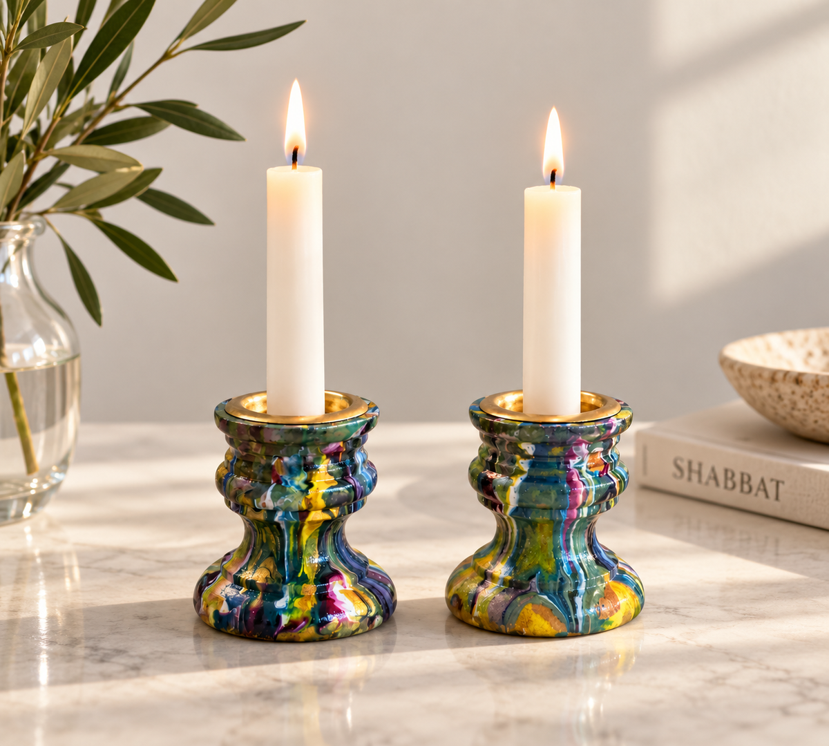 Janis – Hand-Painted Psychedelic Shabbat Candlesticks