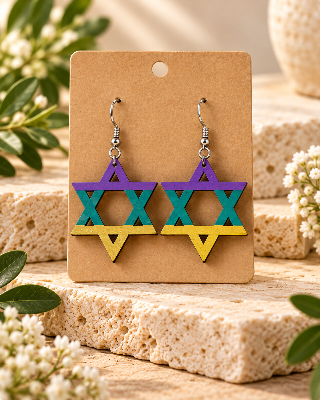 Mardi Gras Mitzvah | Hand-Painted Star of David Earrings