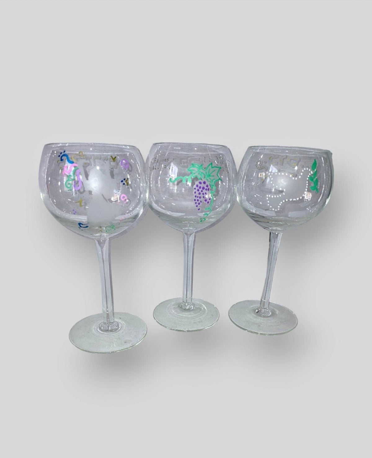 Handpainted Set of Miriam, Elijah & Kiddush Cups Passover Seder Glassware