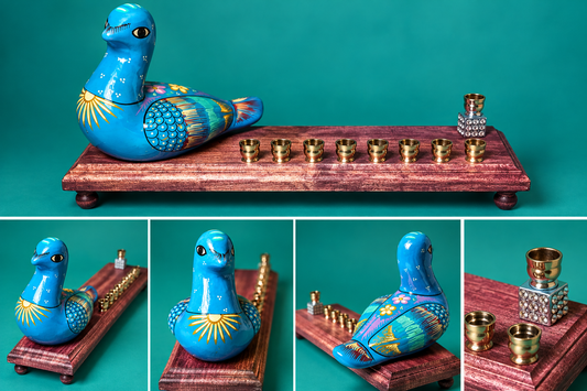 Blue Bird Menorah | One-of-a-Kind Vintage Ceramic Judaica