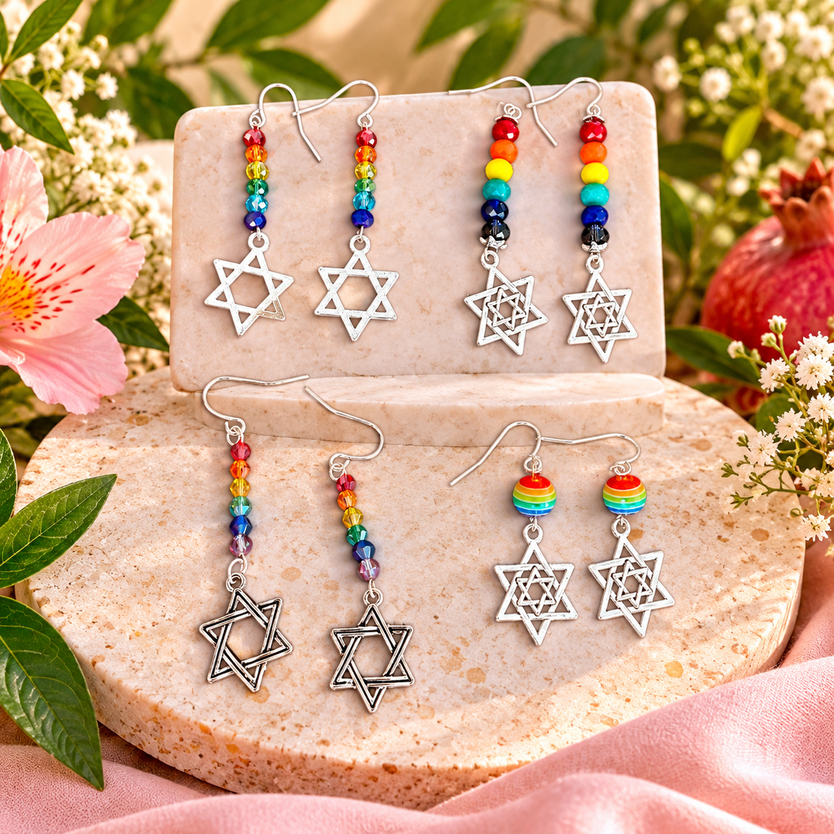Rainbow Connection | Handmade Rainbow Star of David Earrings