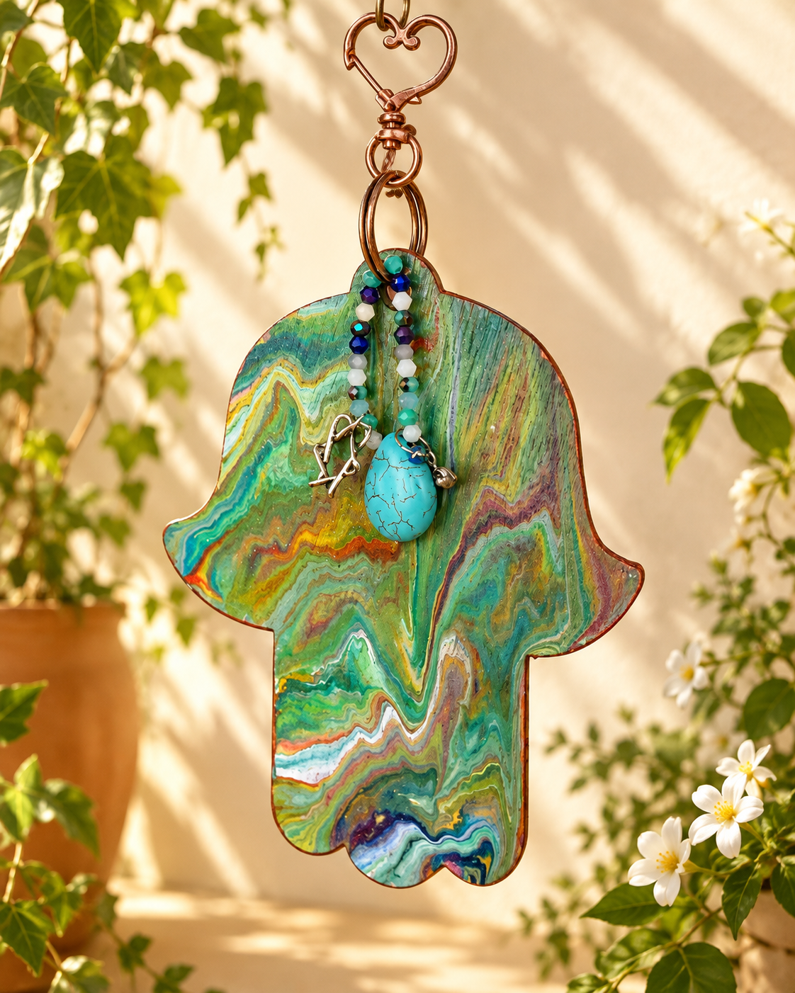 Prismatic Promise | Jeweled Rainbow Hamsa Wall Hanging