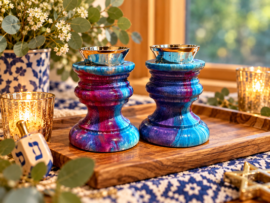 Lilah Shabbat Candlesticks Hand-Painted Jewel-Tone Shabbat Candle Holders
