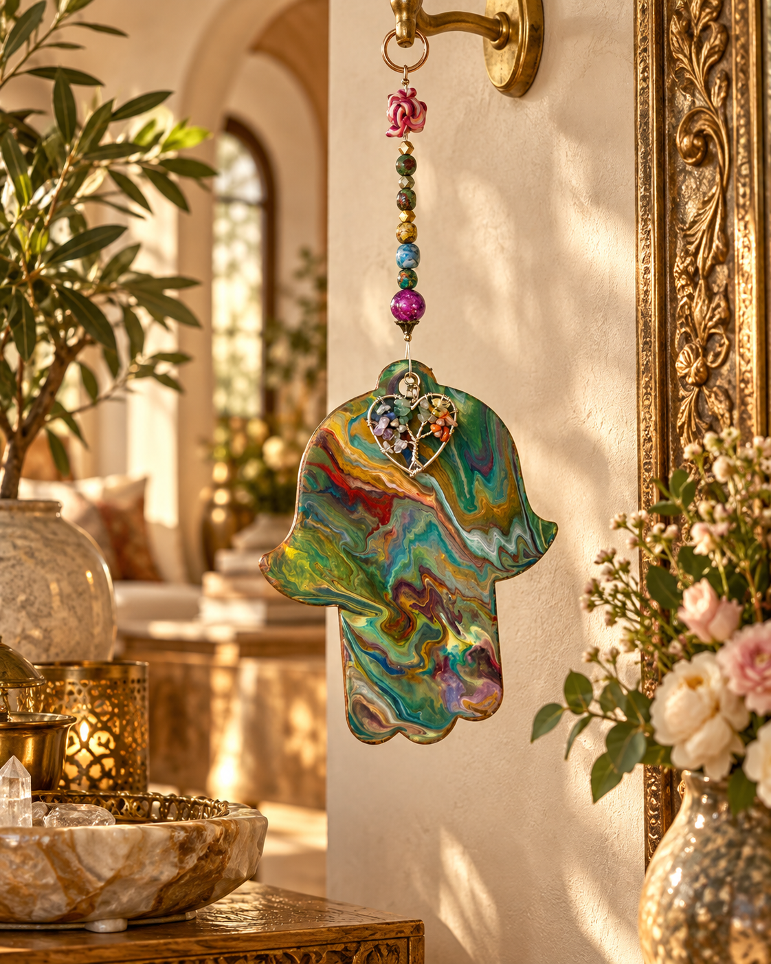 Rosewater Reverie | Mixed-Media Tree of Life Heart Hamsa