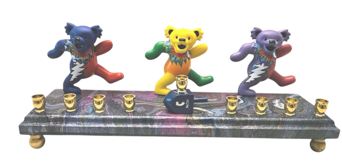 Grateful Dead Dancing Bears psychedelic Collectible Menorah Judaica Hanukkiah Repurposed Figure