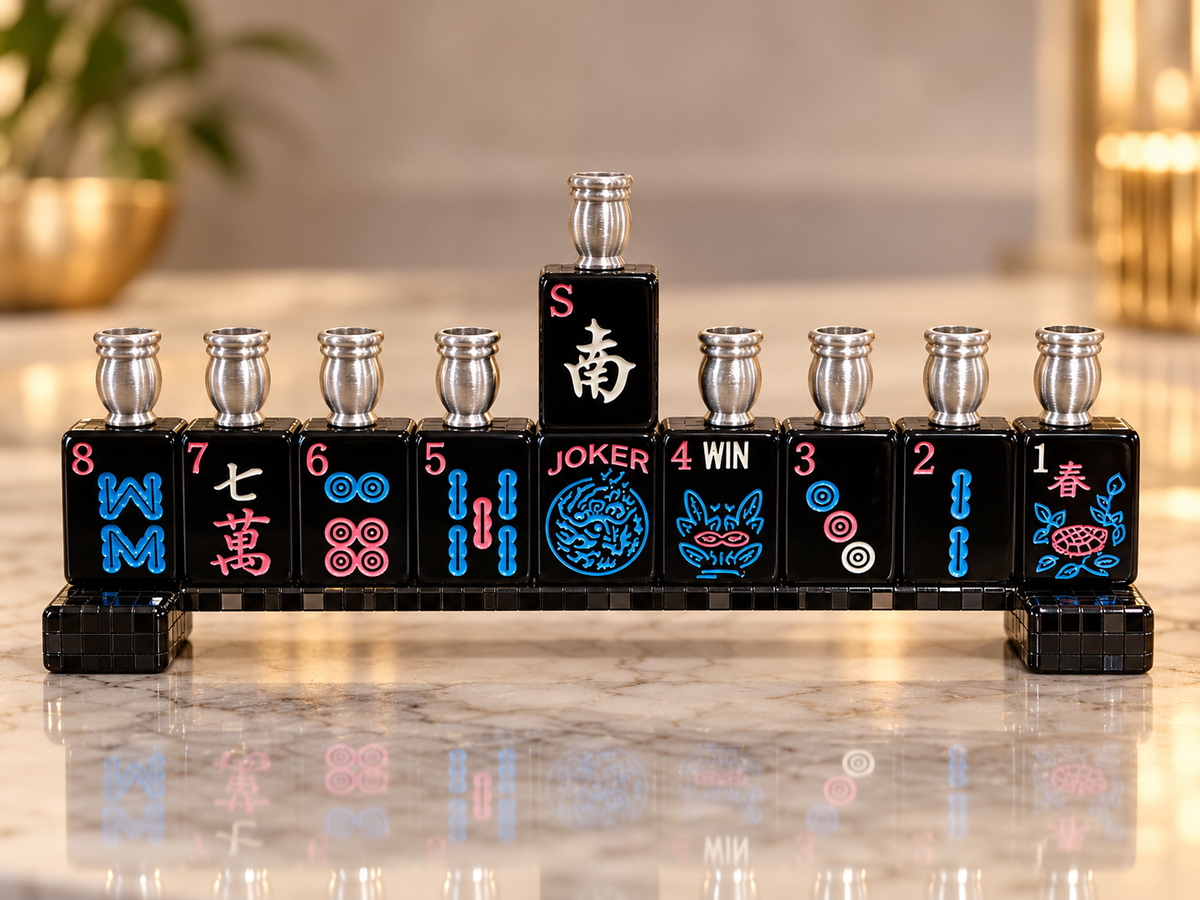 Disco Nights Mahjong Menorah Collection— Silver, Black & Rainbow Mirror Styles