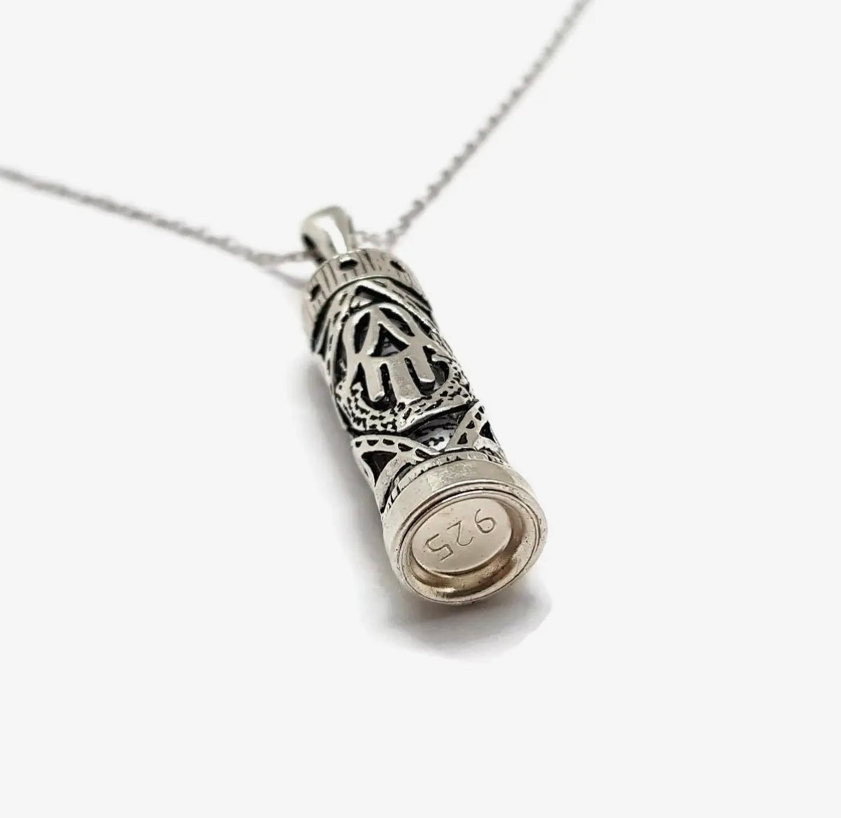 Sterling Silver Hamsa Hand Mezuzah Case pendant necklace