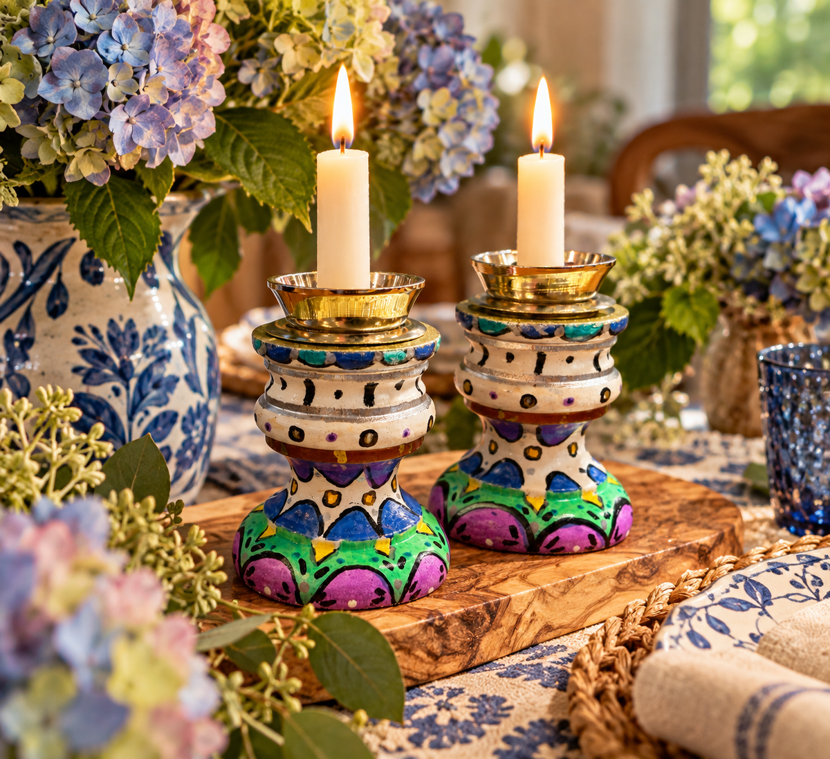Aviva Hand-Painted Shabbat Candlesticks