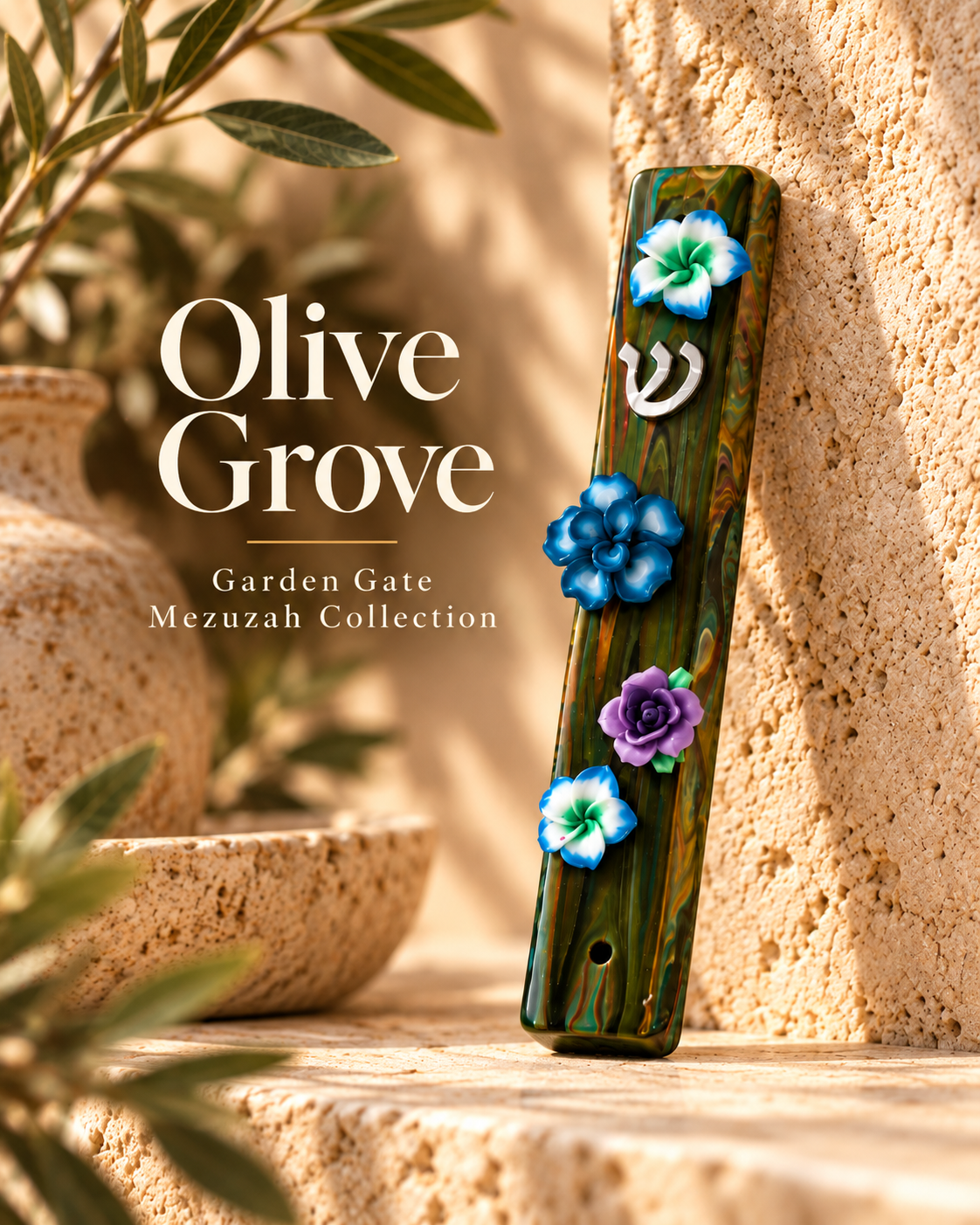 Olive Grove | Hand-Painted Floral Mezuzah Case