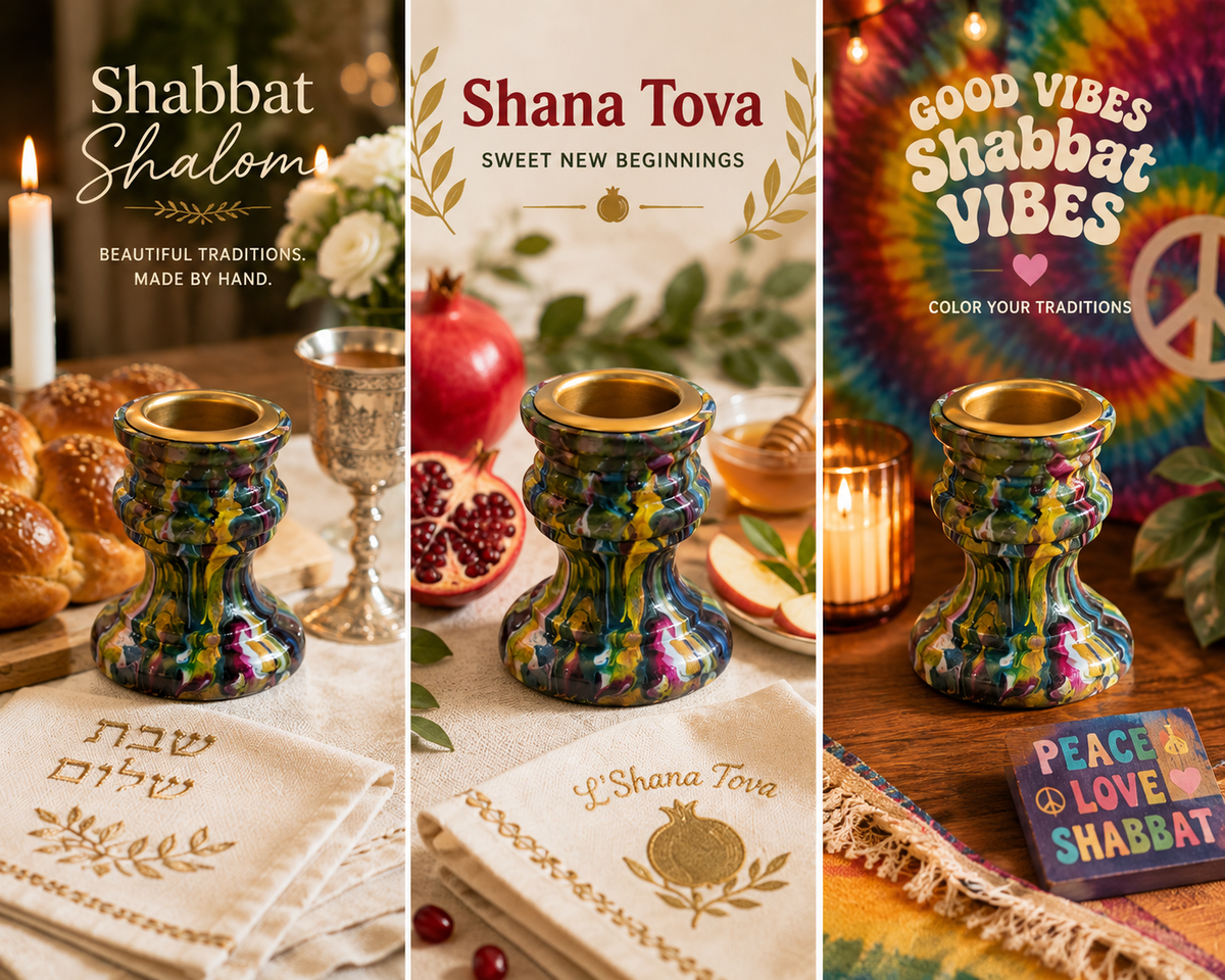 Janis – Hand-Painted Psychedelic Shabbat Candlesticks