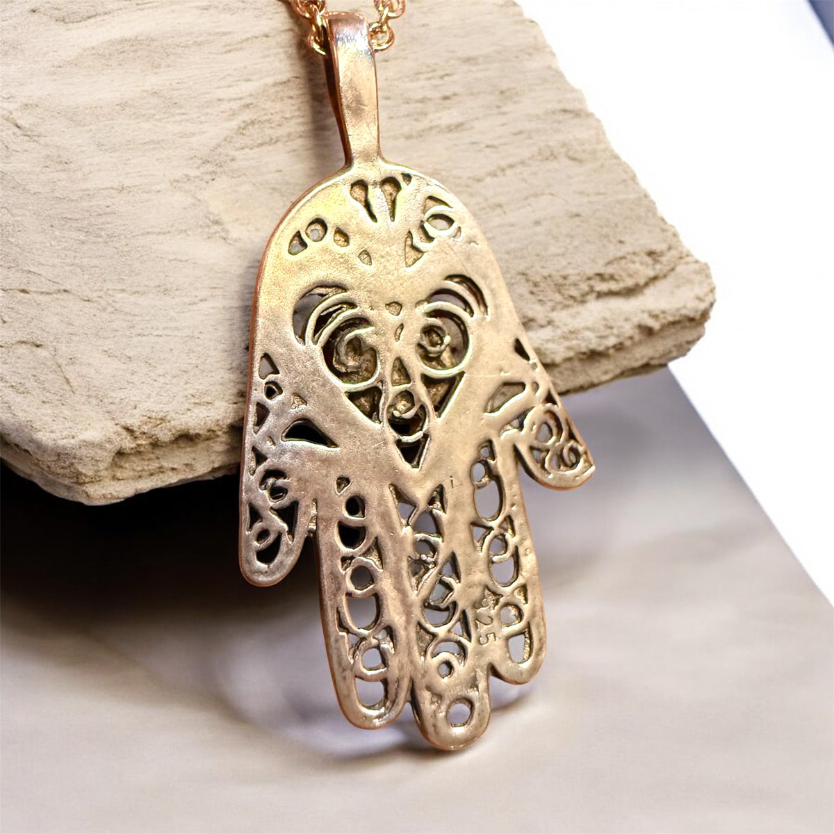 Sterling Silver Filagree Turquoise Hamsa Hand Necklace