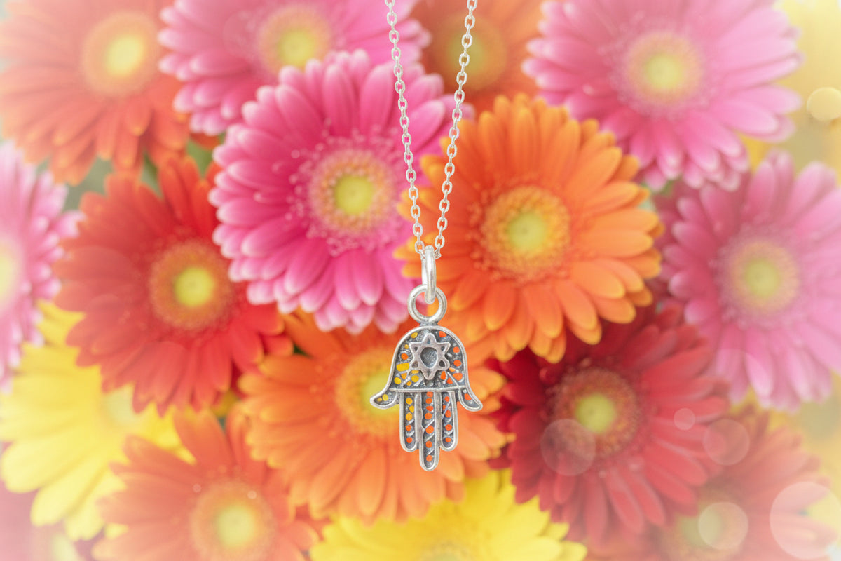 Sterling Silver filagree Hamsa Star of David or Chai Pendant Necklace