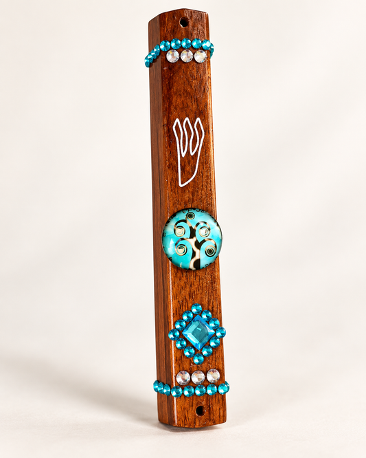 Turquoise Jeweled Grove Mezuzah Case