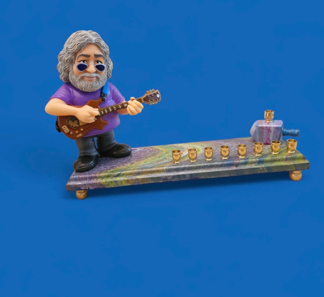 Grateful Dead Jerry Garcia psychedelic Collectible Menorah Judaica Hanukkiah Repurposed Figure