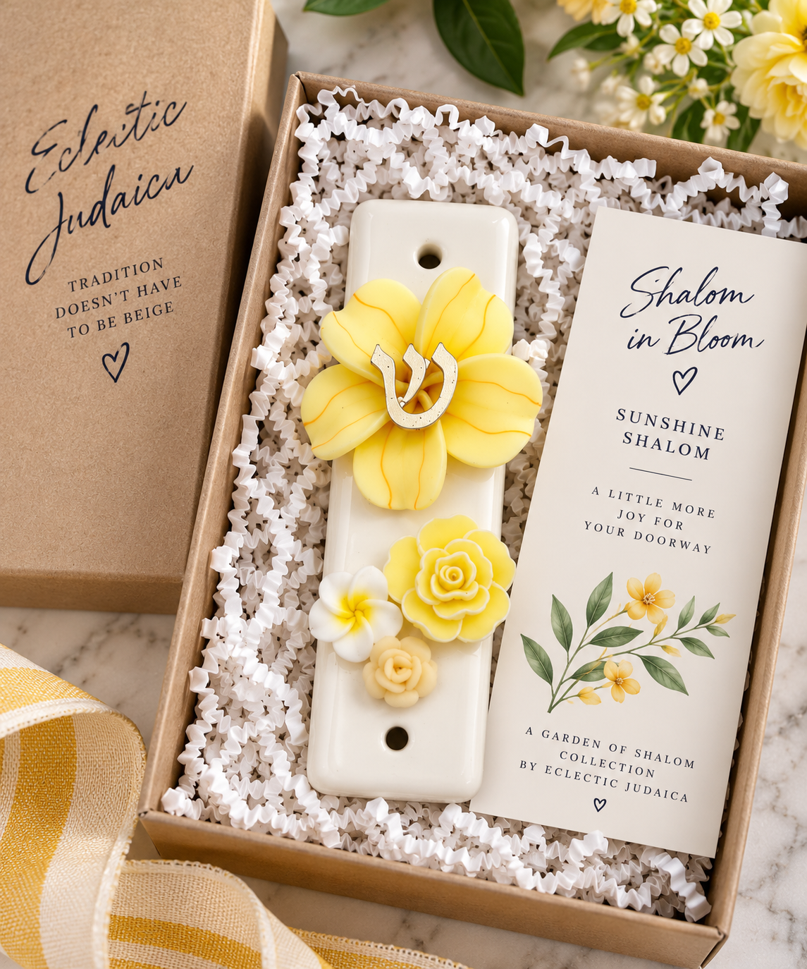 Shalom in Bloom Ceramic Mezuzah