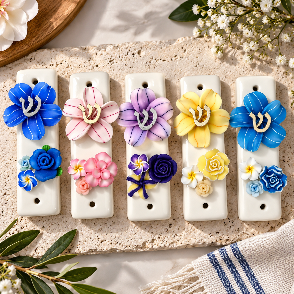 Shalom in Bloom Ceramic Mezuzah